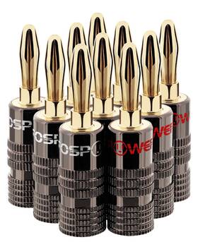 Fospower 813154024248 Banana Plugs 5 Pairs / 10 Pcs Closed Screw 24k Gold Plated Speaker Plug Conn