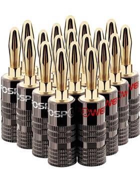 Fospower 813154024255 Banana Plugs 10 Pairs / 20 Pcs Closed Screw 24k Gold Plated Speaker