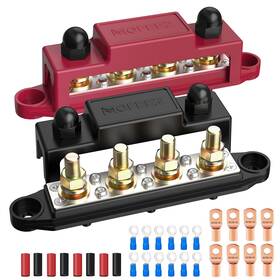 Mofeez 98mf18044-2 Power Distribution Block Bus 4 X 3/8 Inch With Copper Lug Red And Black