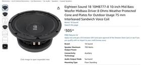 10mb777 Ohm 18 Sound 10 Inch 8 Mid Bass Woofer Black