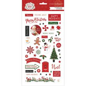 5a002b1x-1gdhg Photoplay Paper Chipboard Stickers 6 Inch X12.5 -holly And Ivy