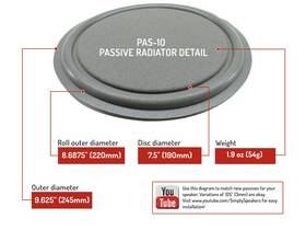 Pas-10 Ss Audio 710228086877 10 Inch Passive Radiator Disc 9.625 Od 1.9 Oz. Gray