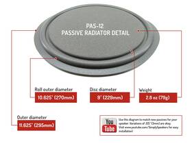 11.625 Ss Audio 710228086884 Pas-12 12 Inch Passive Radiator Disc Od 2.8 Oz. Gray