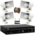 Pyle Arc Bluetooth Receiver, 4X 8'' 65W Outdoor Pa Horn Speakers + Wireless Mic. Fixed Price $296.49.