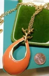 New Tahari Coral Enamel Pendant Gold Plated Charm Long Chain Necklace 12L 19. Fixed Price $55.79.