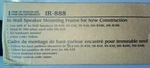 Sensonic IR-888 Roughin Wall Mounting Frame For Nutone 8" Speakers. Fixed Price $17.99.