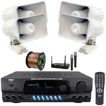 Pyle Stereo Digital Audio Receiver, 4X 6'' 50 Watt Pa Horn Speakers, Mic System. Fixed Price $311.99.