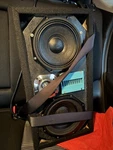 Rectangular Wired Subwoofer Speaker Black Fabric Metal Dual. Fixed Price $200.00.