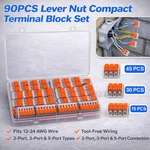 90PCS 221 Lever Nuts Compact Splicing Electrical Wire Connectors 2/3/5 Terminal. Fixed Price $12.98.
