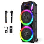 Dual 15" Portable Bluetooth Speaker Heavy Bass Party System Led Light W/ 2 Mics. Fixed Price $219.99.